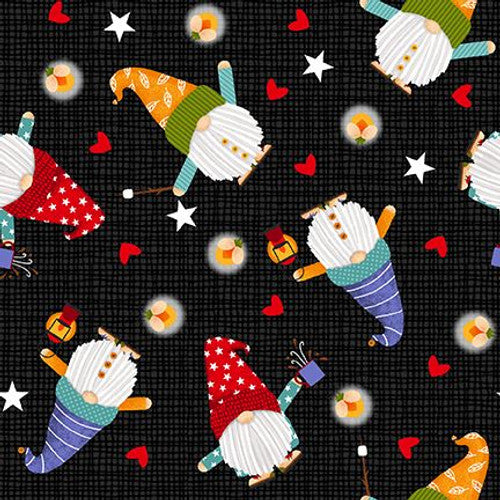 Camping Gnomes Tossed Gnomes - Black Rabbit Fabric Inc.