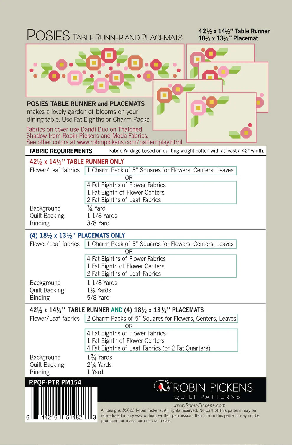 Paper Quilt Pattern - Posies Table Runner and Placemats