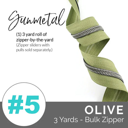 Emmaline Zippers-by-the-Yard - *SIZE#5* Olive (DOES NOT INCLUDE SLIDERS/PULLS)