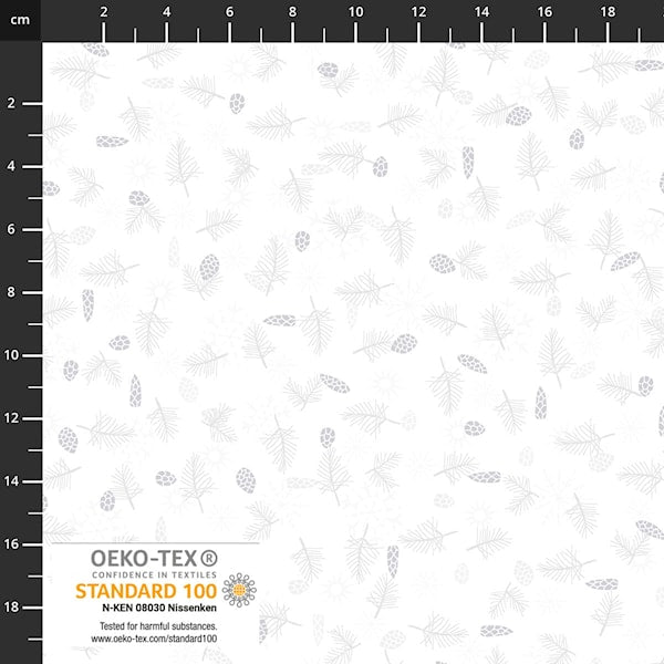 Stof - We Love Christmas - Silver Pinecones - White - Black Rabbit Fabric Inc.