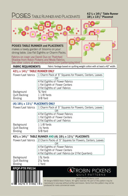 Paper Quilt Pattern - Posies Table Runner and Placemats