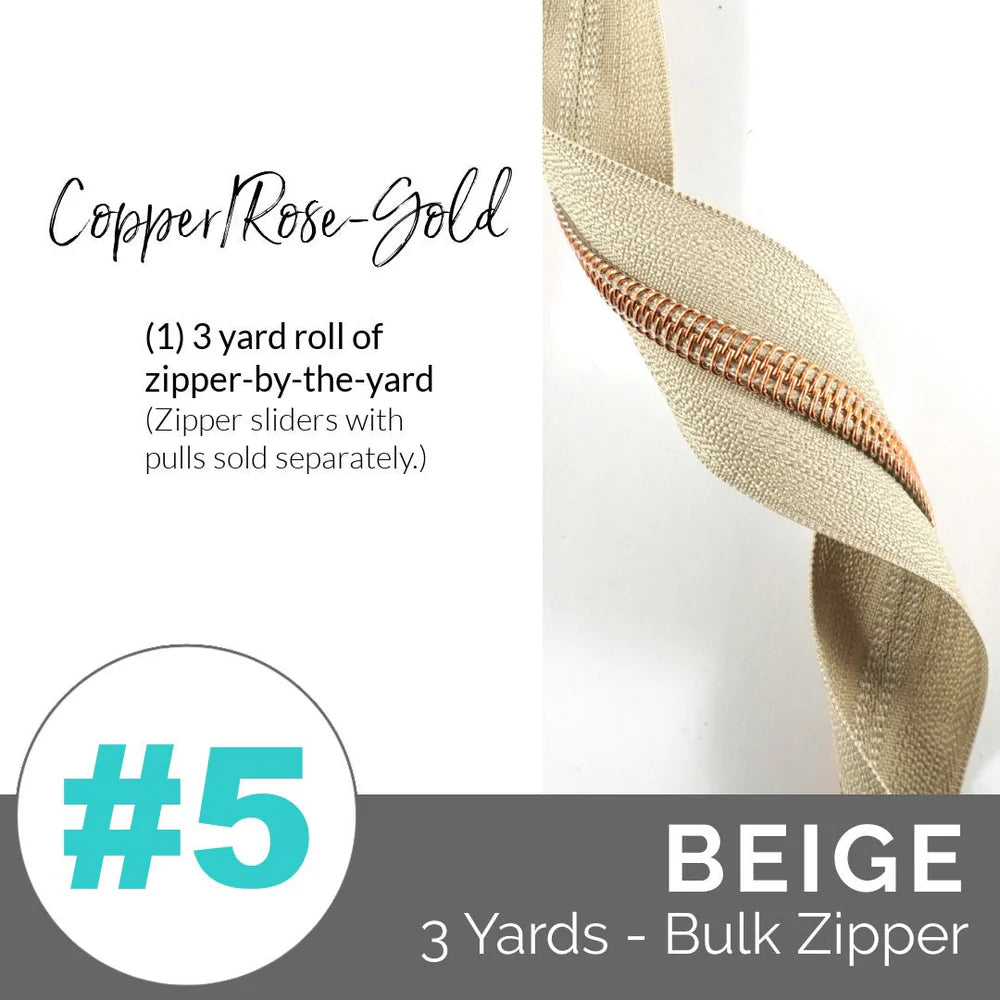 Emmaline Zippers-by-the-Yard - *SIZE#5* Beige (DOES NOT INCLUDE SLIDERS/PULLS) - Black Rabbit Fabric Inc.