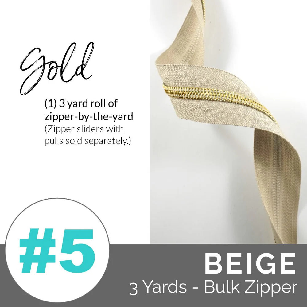 Emmaline Zippers-by-the-Yard - *SIZE#5* Beige (DOES NOT INCLUDE SLIDERS/PULLS) - Black Rabbit Fabric Inc.
