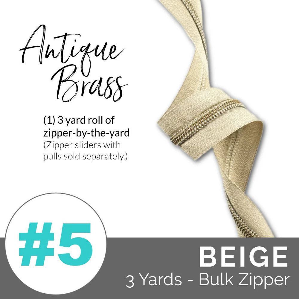 Emmaline Zippers-by-the-Yard - *SIZE#5* Beige (DOES NOT INCLUDE SLIDERS/PULLS) - Black Rabbit Fabric Inc.