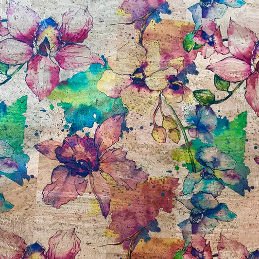Watercolour Printed Cork Fabric