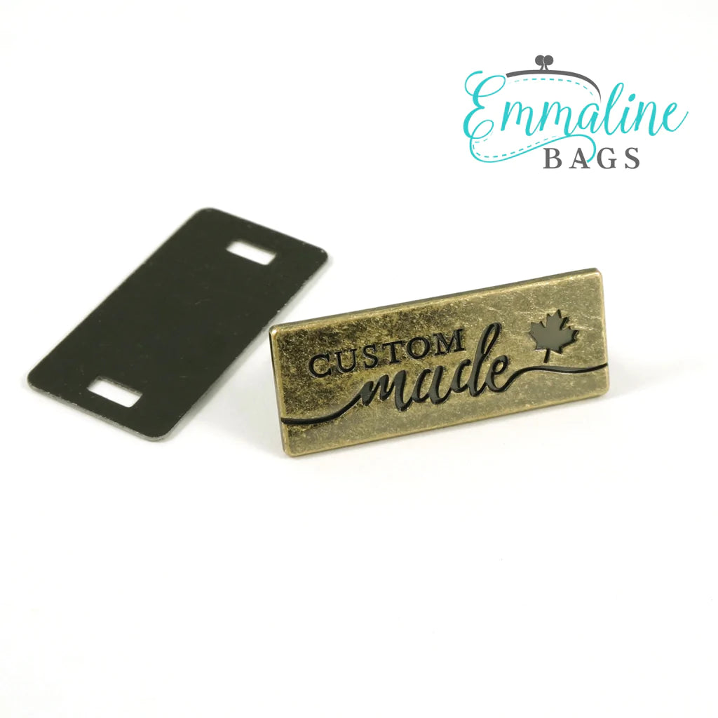 Metal Bag Label: "Custom Made" - with Maple Leaf