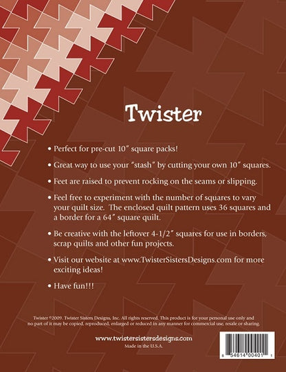 Twister Sisters Twister - Includes Tool, Instructions & Pattern for Quilt Using 10" Squares - Black Rabbit Fabric Inc.