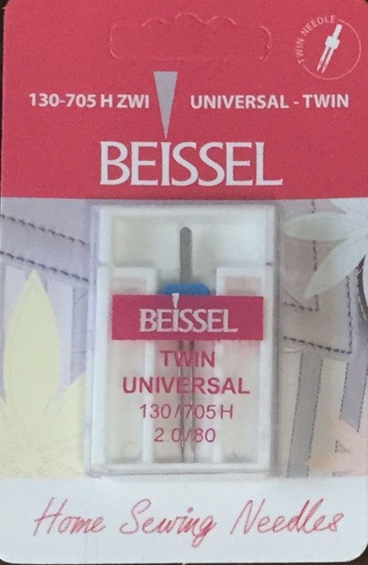 Beissel 2.0/80 Twin Needle Universal, 1 Count - Black Rabbit Fabric